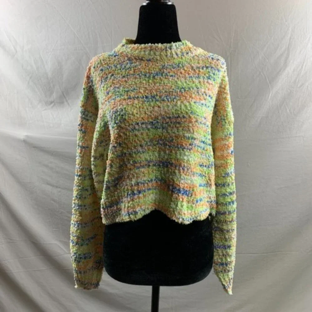 Striped Pattern Popcorn Knit Drop Shoulder Sweater - Picture 1 of 3